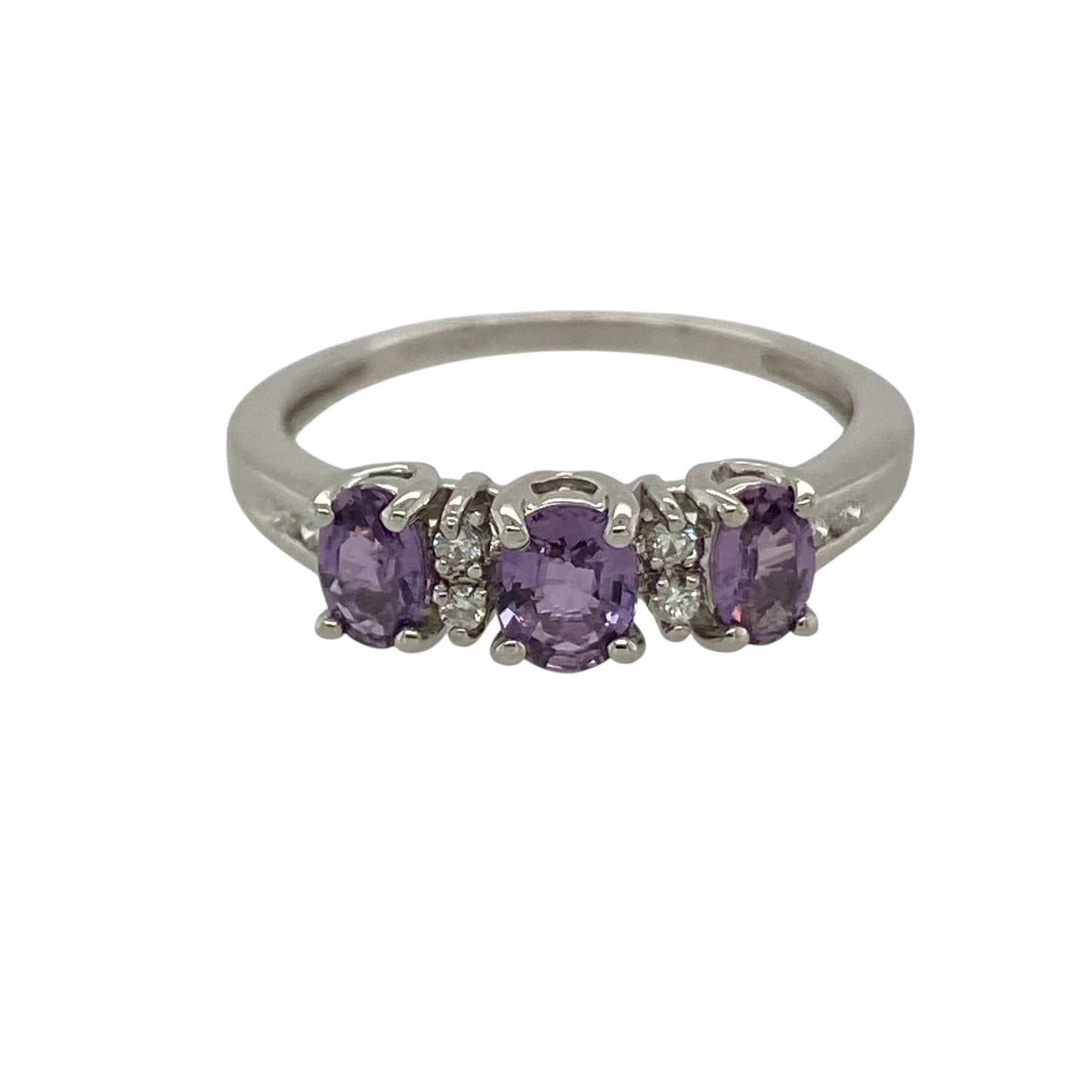 9ct White Gold Diamond & Amethyst Set Ring
