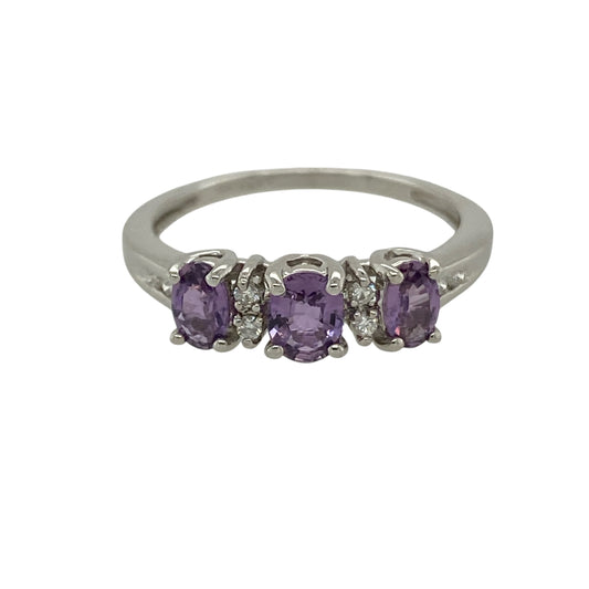 9ct White Gold Diamond & Amethyst Set Ring