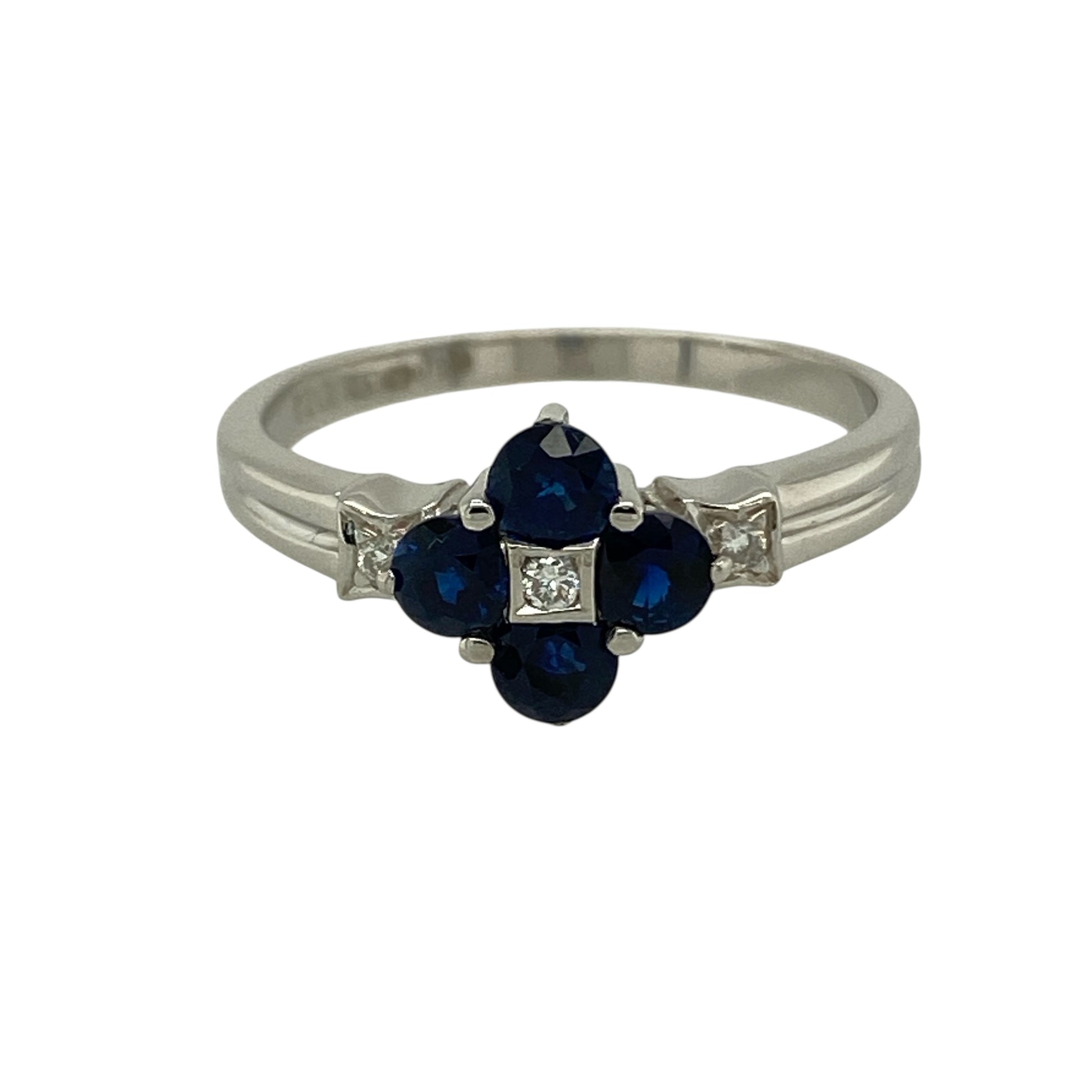 9ct White Gold Diamond & Sapphire Flower Cluster Ring