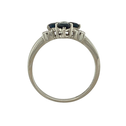 9ct White Gold Diamond & Sapphire Flower Cluster Ring