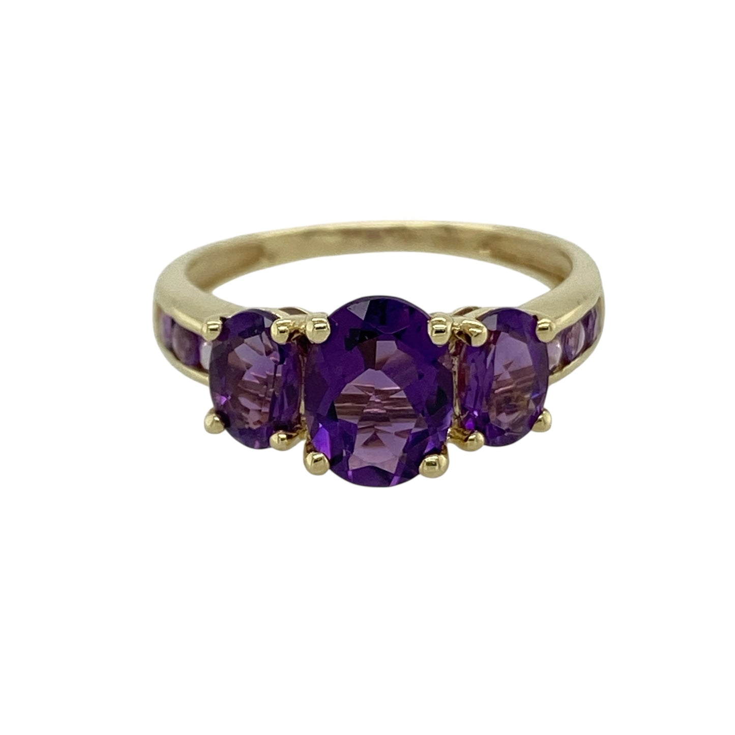 9ct Gold & Amethyst Set Trilogy Ring