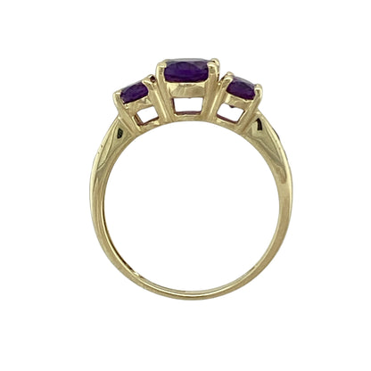9ct Gold & Amethyst Set Trilogy Ring