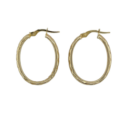 9ct Gold Heart Patterned Oval Creole Earrings