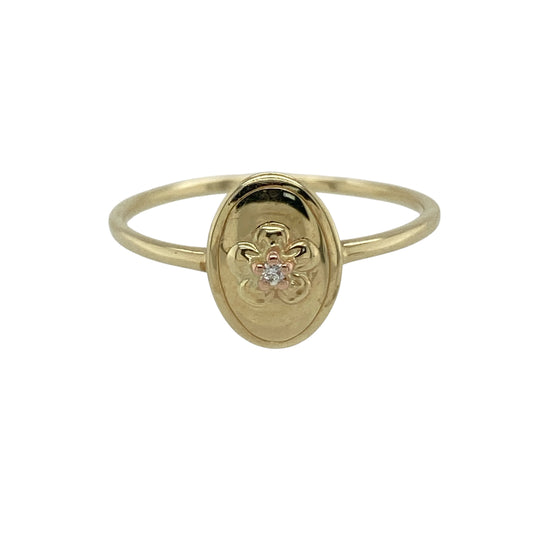 9ct Gold & Diamond Set Clogau Flower Oval Ring
