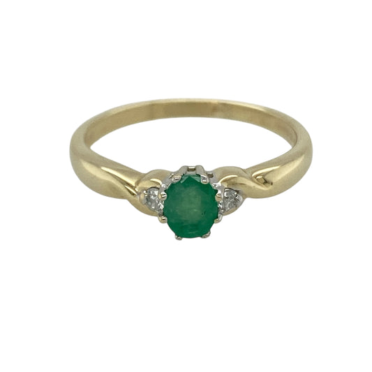 9ct Gold Diamond & Emerald Set Twist Ring