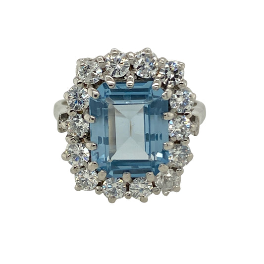 9ct White Gold Diamond & Blue Topaz Set Cluster Ring