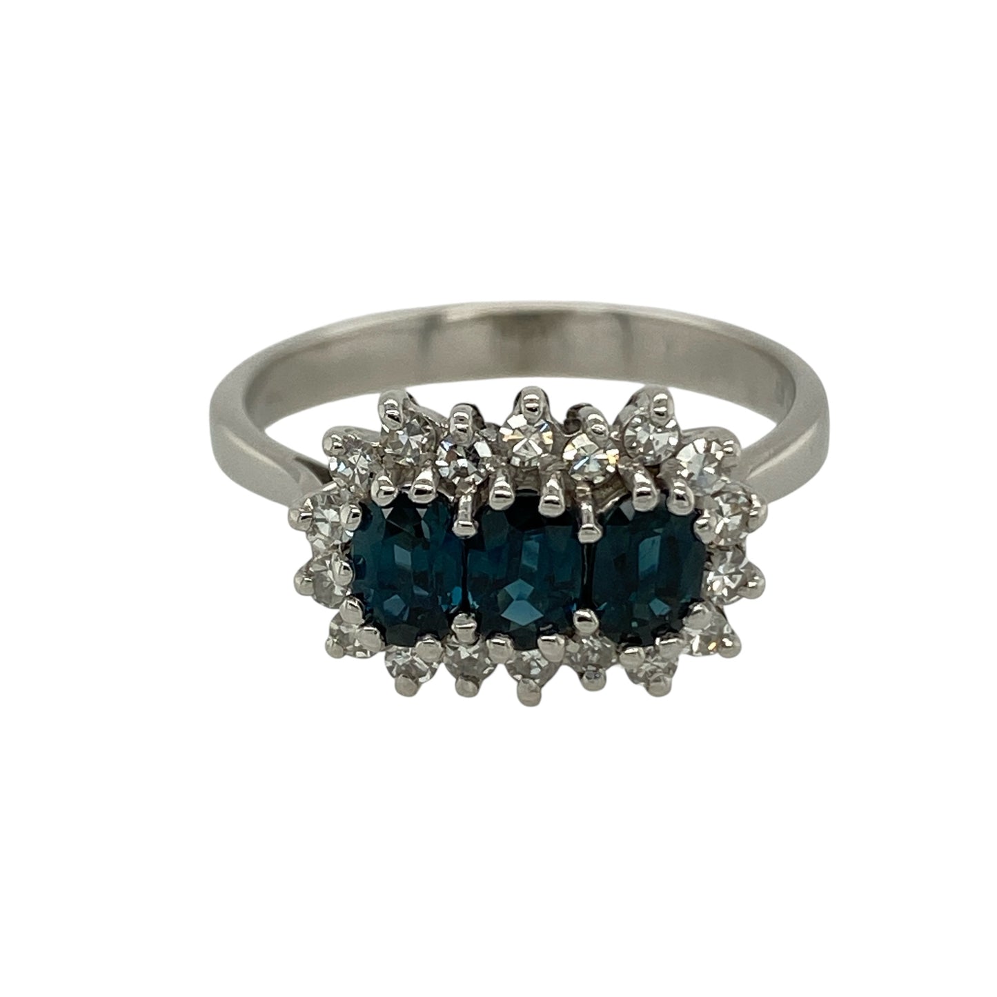 9ct White Gold Diamond & Sapphire Trilogy Cluster Ring