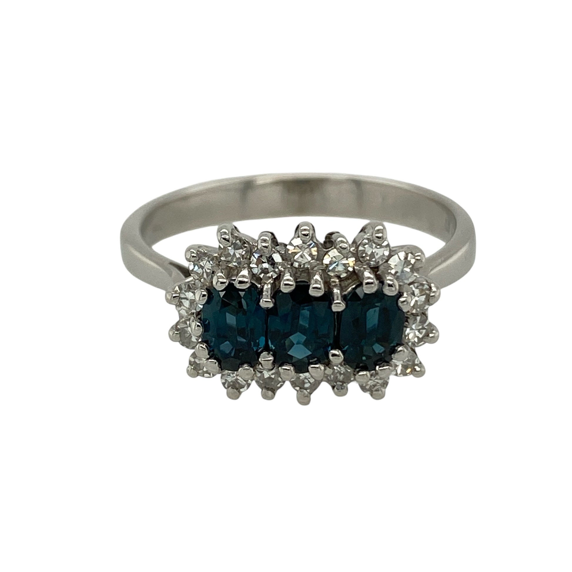 9ct White Gold Diamond & Sapphire Trilogy Cluster Ring