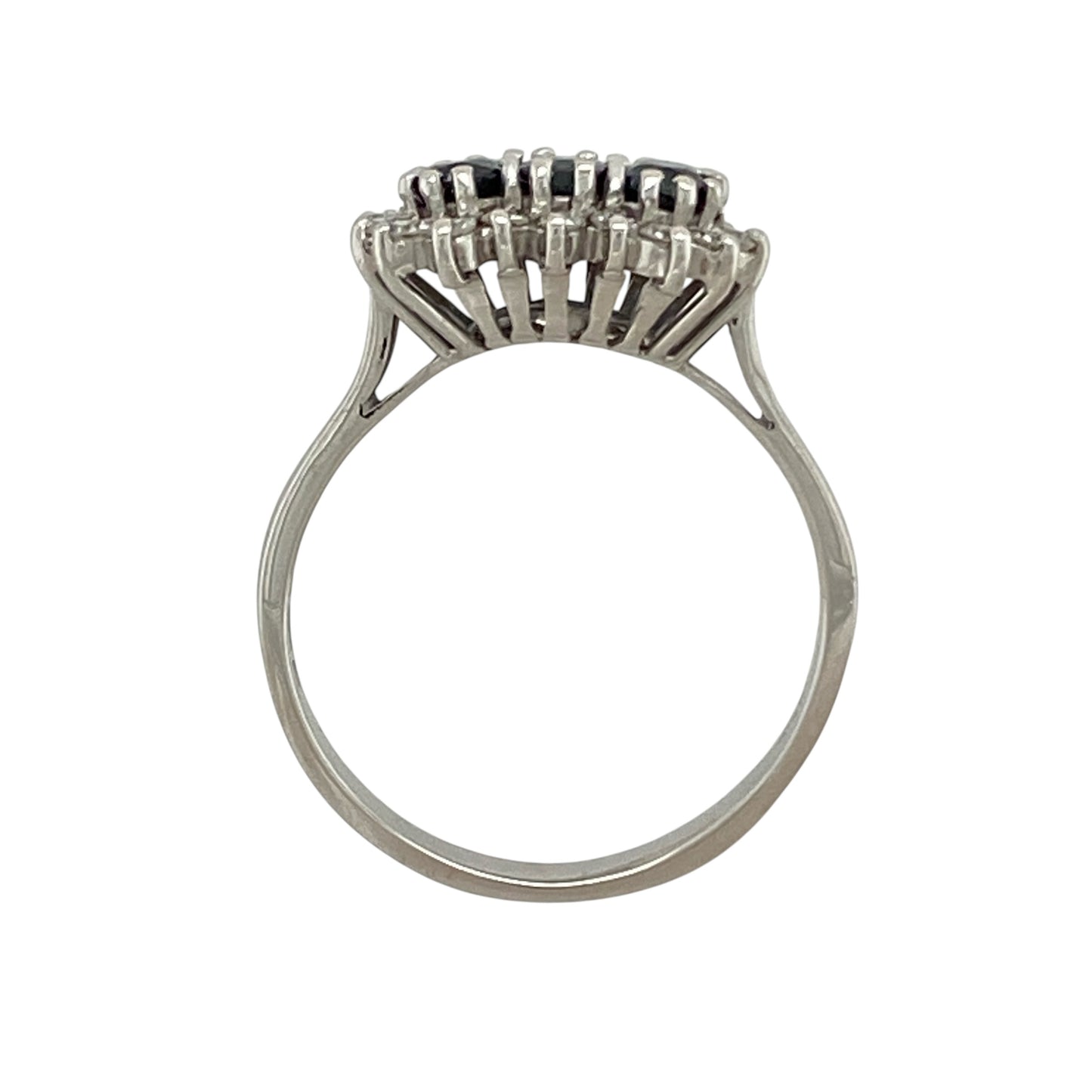 18ct White Gold Diamond & Sapphire Trilogy Cluster Ring