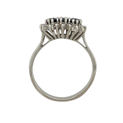 18ct White Gold Diamond & Sapphire Trilogy Cluster Ring