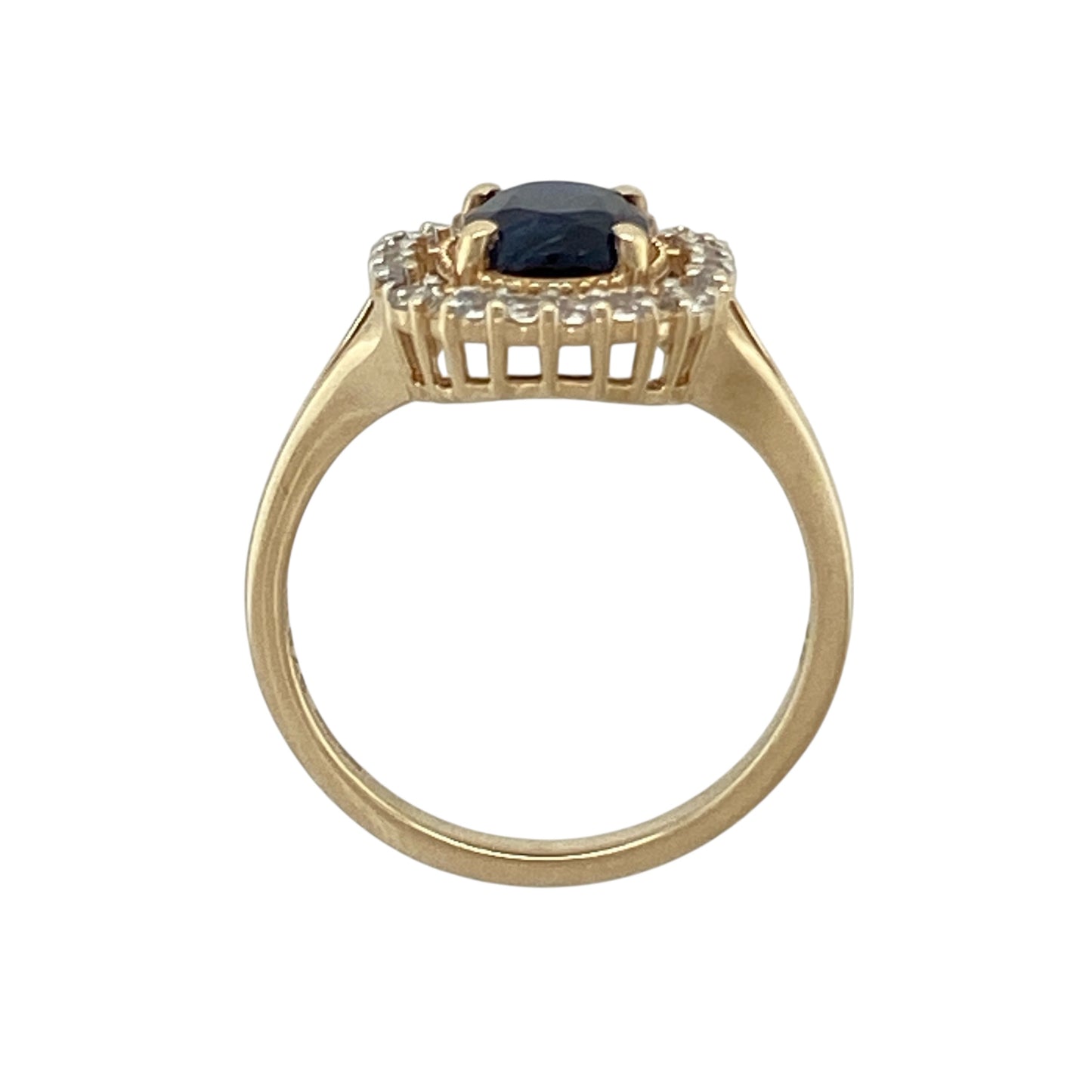 9ct Gold Blue Stone & Cubic Zirconia Set Halo Ring