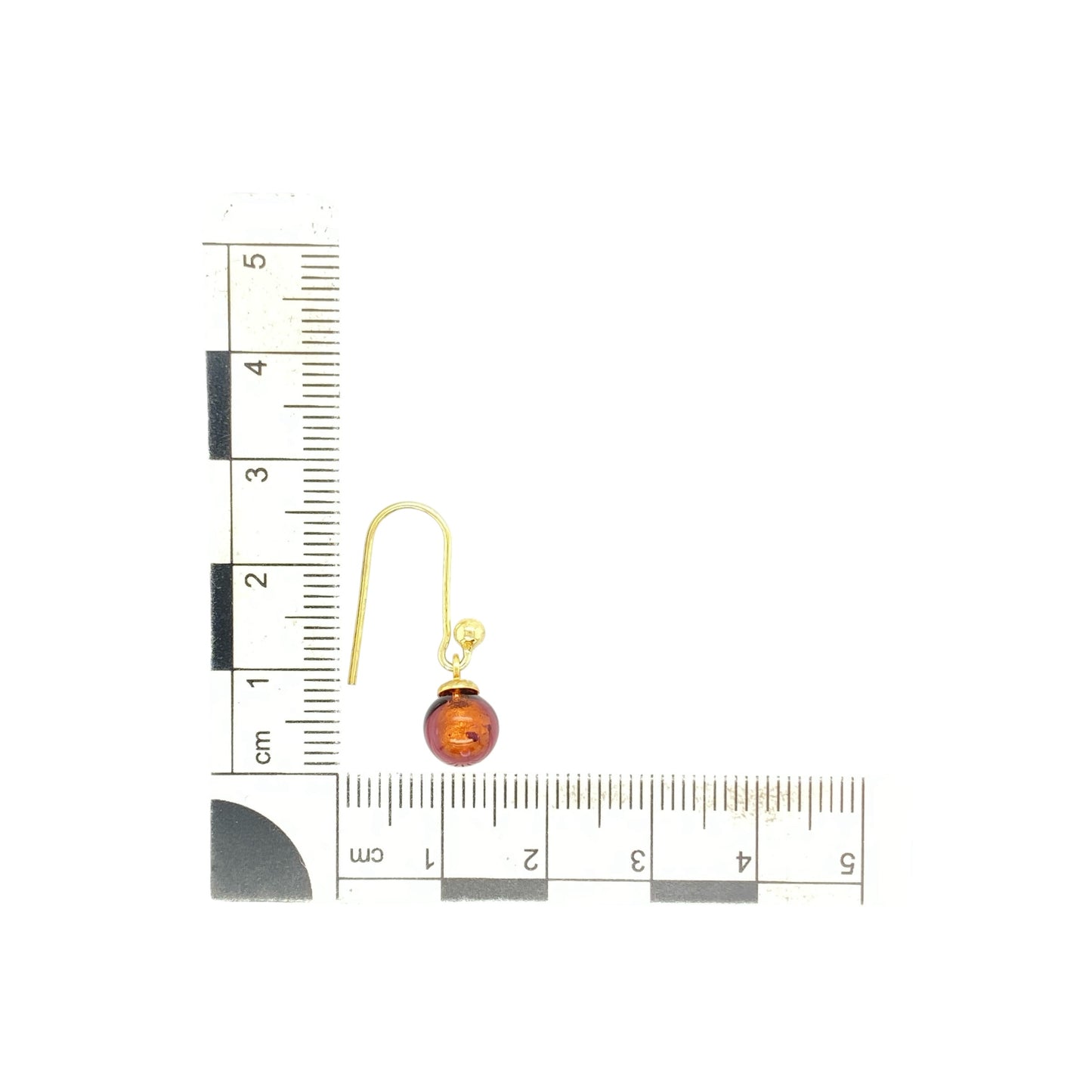 9ct Gold & Brown/Purple Glass Style Ball Drop Earrings