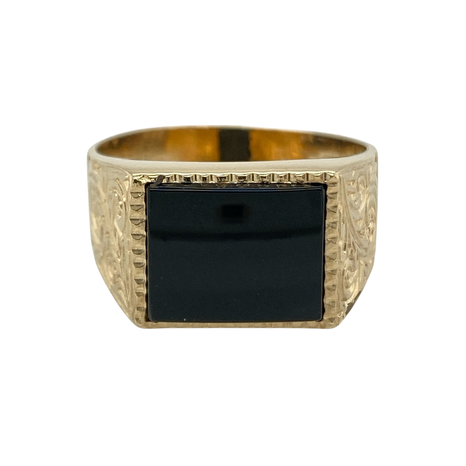 9ct Gold & Onyx Set Patterned Rectangle Signet Ring