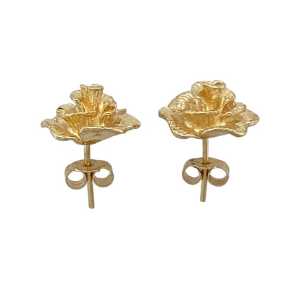 9ct Gold Rose Flower Stud Earrings