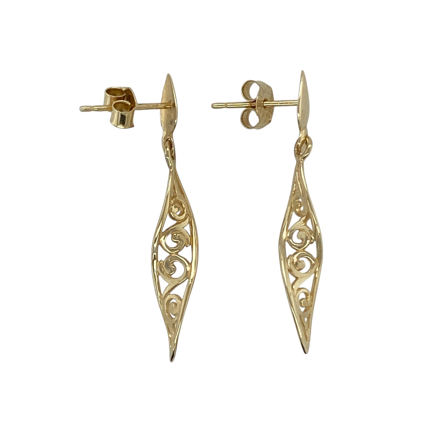 9ct Gold Patterned Swirl Drop Earrings