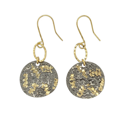 9ct Gold Patterned Textured Round Disc Drop Earrings