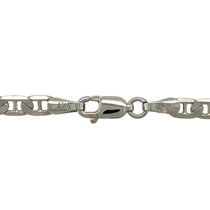 Add bold style and durability to your jewellery collection with this pre-owned 9ct white gold 20" anchor chain, featuring substantial links and a classic nautical-inspired design—perfect for wearing alone or pairing with a statement pendant.

Design: The chain features traditional anchor links measuring approximately 4mm in width, creating a strong and distinctive profile. The structured link style offers excellent light reflection while maintaining a clean and timeless look.
