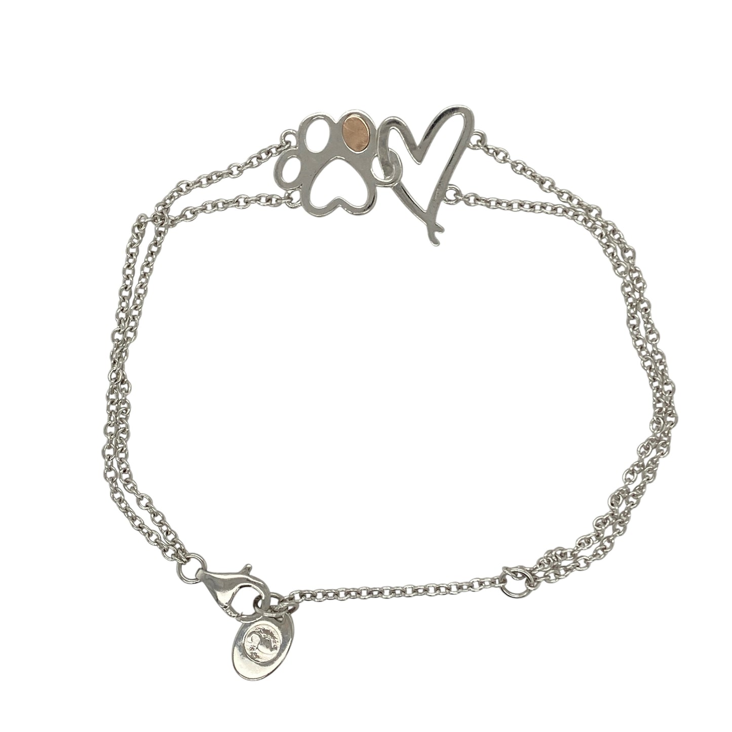 925 Silver Clogau Paw Print Heart 6.5" - 7.5" Bracelet