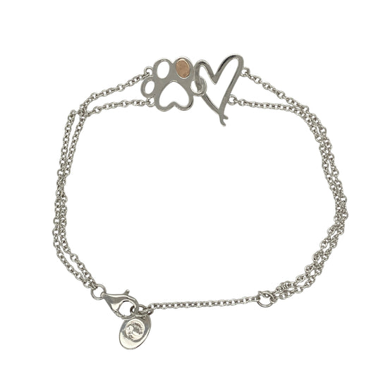 925 Silver Clogau Paw Print Heart 6.5" - 7.5" Bracelet