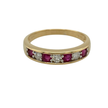 18ct Gold Diamond & Ruby Set Band Ring