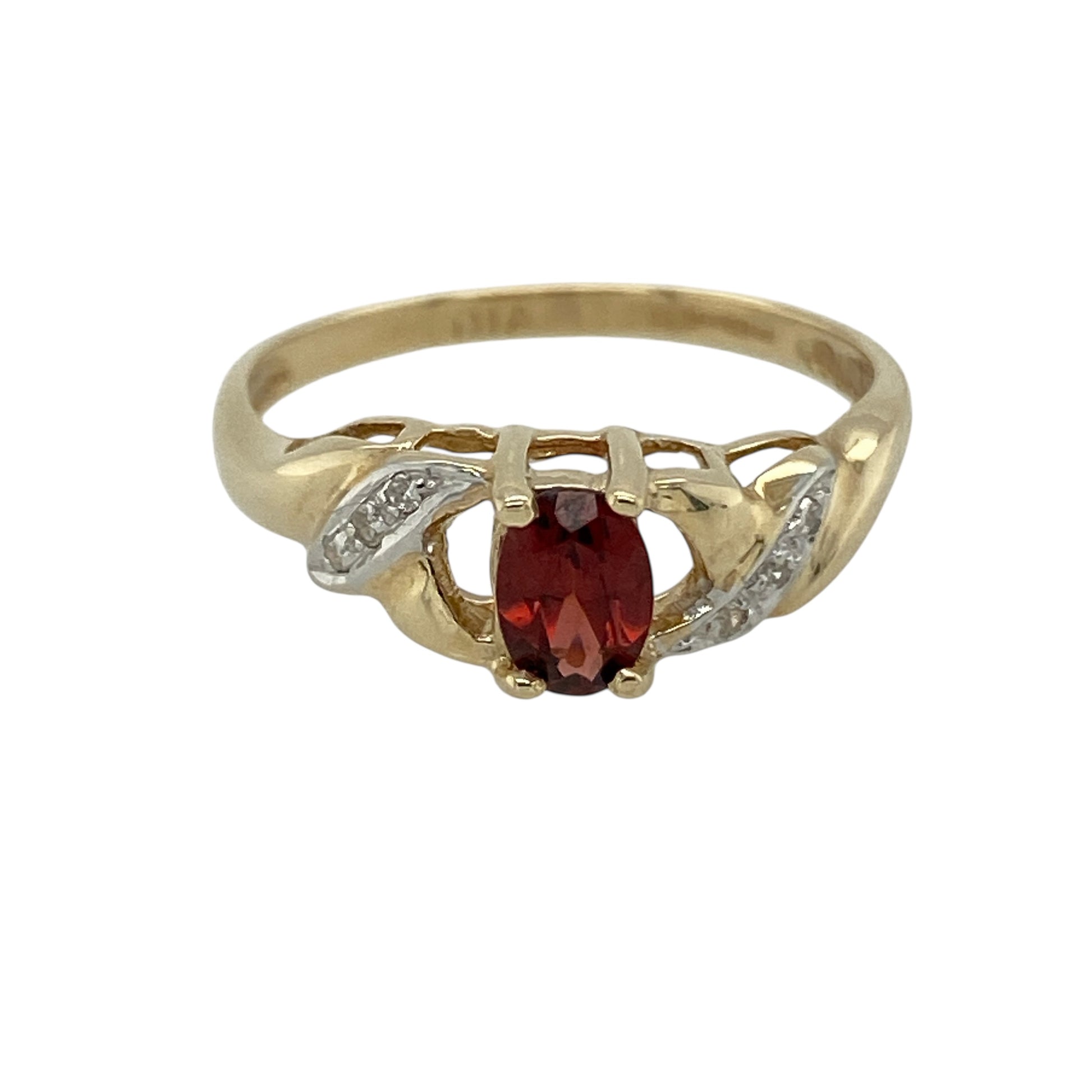 9ct Gold Diamond & Garnet Set Twist Ring