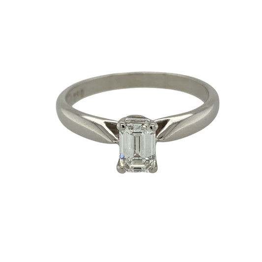 18ct White Gold & Emerald Cut Diamond Set Solitaire Ring