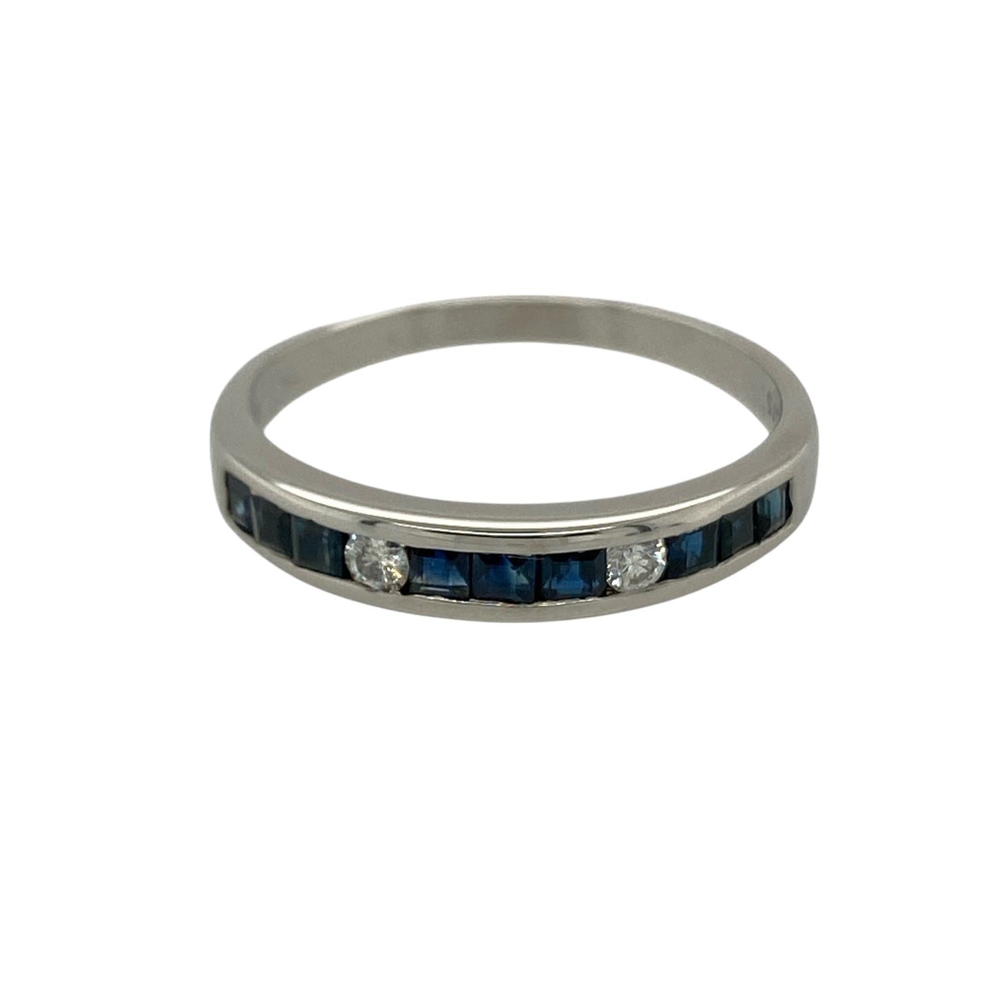 9ct White Gold Diamond & Sapphire Set Band Ring