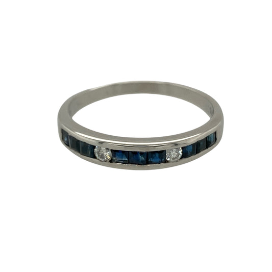 9ct White Gold Diamond & Sapphire Set Band Ring