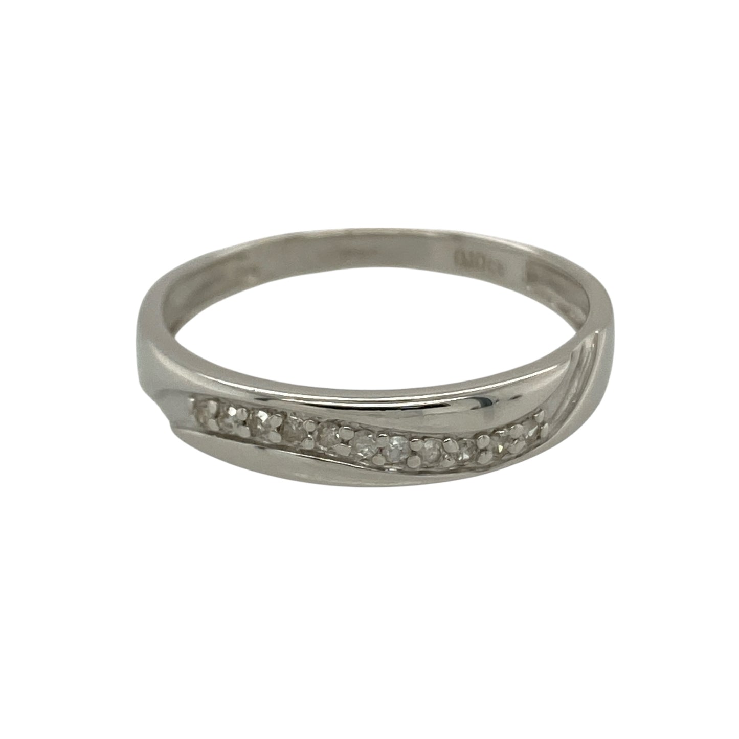 9ct White Gold & Diamond Set Wave Band Ring