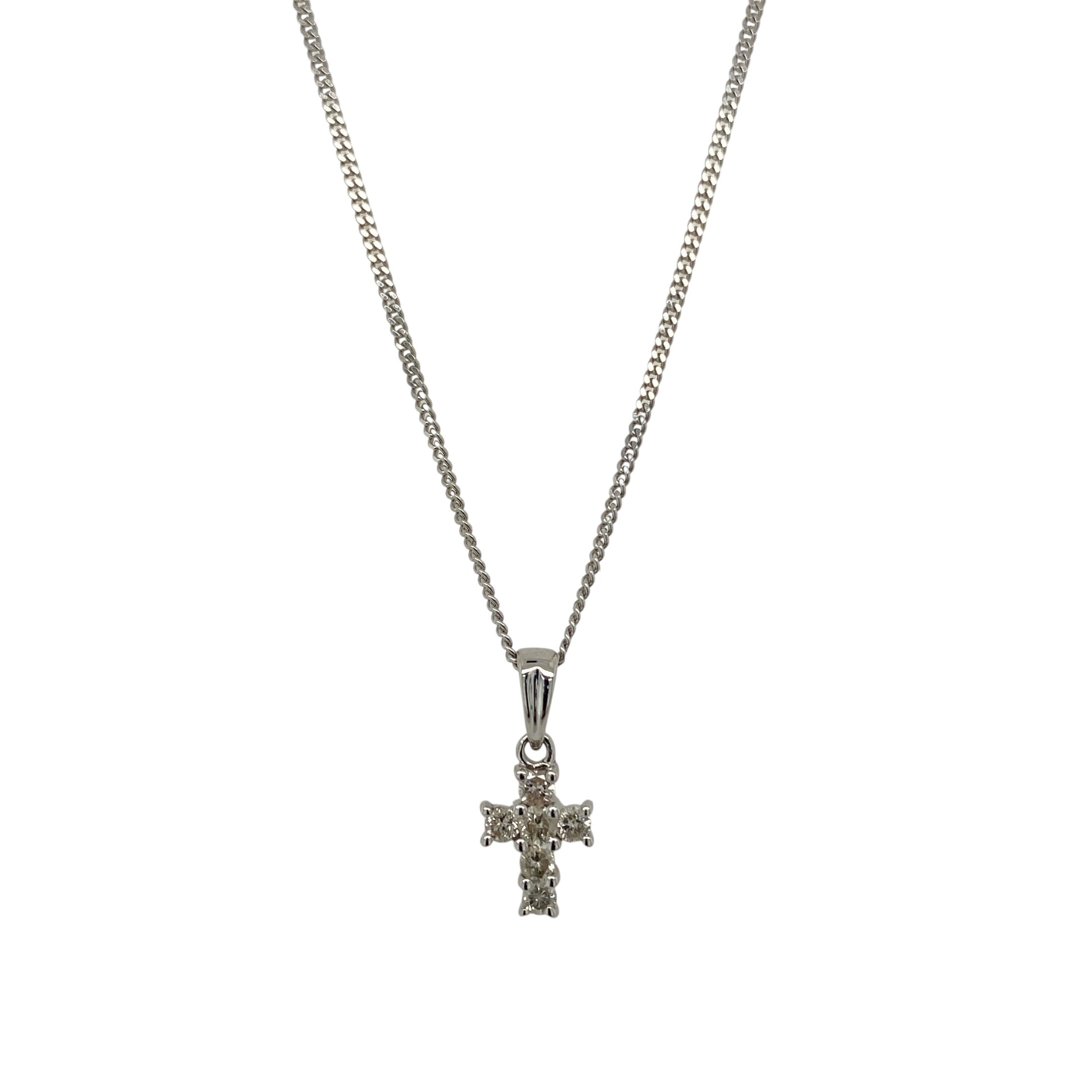 9ct White Gold & Diamond Set Small Cross 16" - 18" Necklace