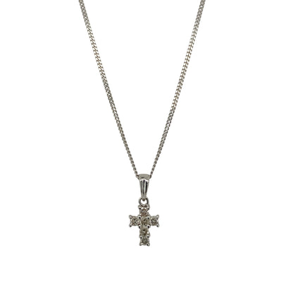 9ct White Gold & Diamond Set Small Cross 16" - 18" Necklace