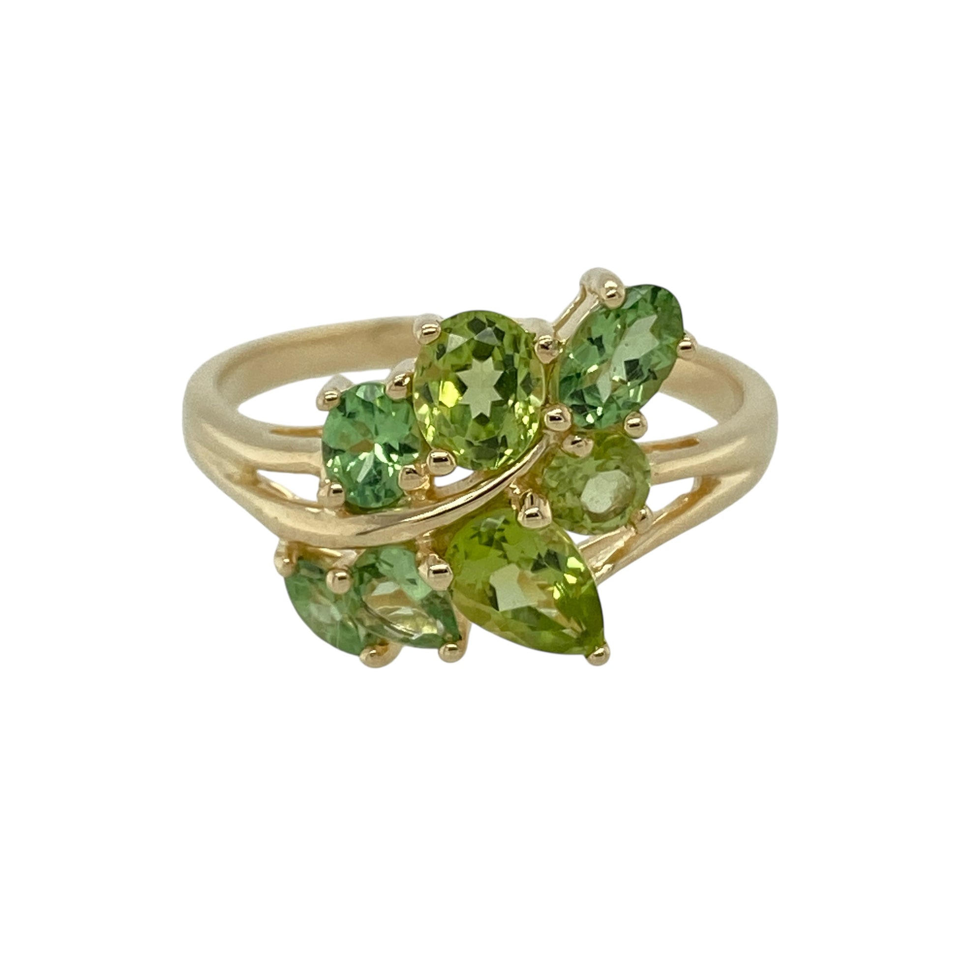 9ct Gold & Green Stone Set Leaf Style Ring