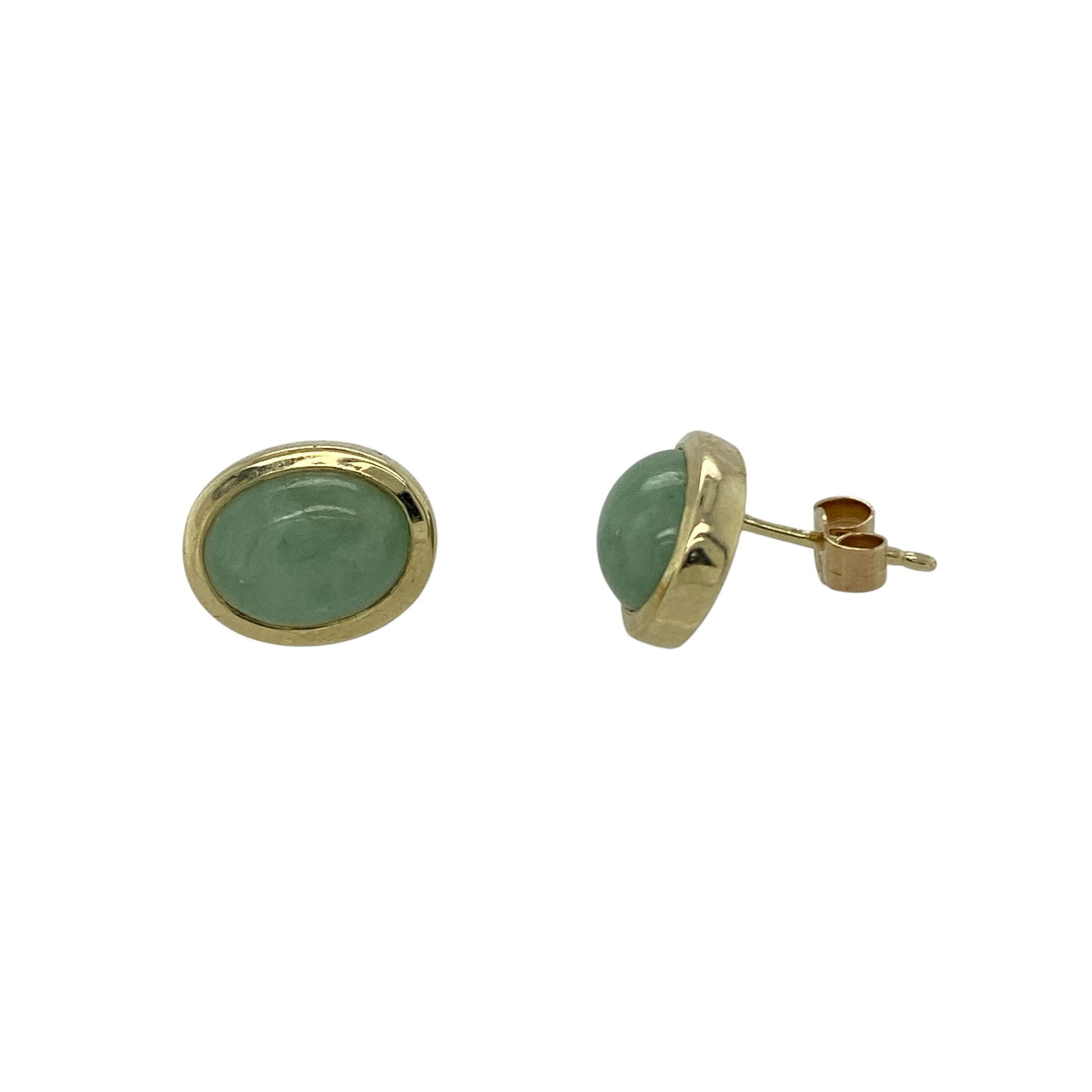 9ct Gold & Jade Oval Stud Earrings