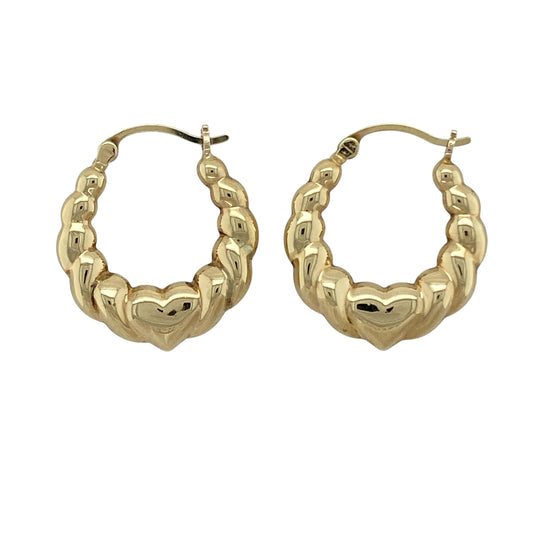 9ct Gold Heart Bubble Style Oval Creole Earrings