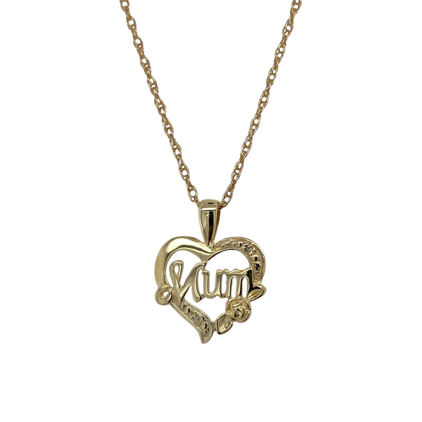 9ct Gold & Diamond Set Mum Heart 20" Necklace