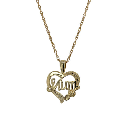 9ct Gold & Diamond Set Mum Heart 20" Necklace