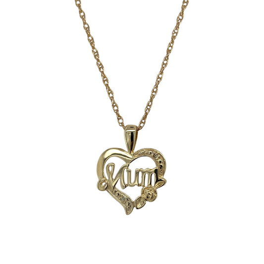 9ct Gold & Diamond Set Mum Heart 20" Necklace