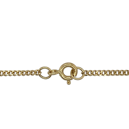 Add a timeless essential to your jewellery collection with this pre-owned 9ct yellow gold 16" curb chain, offering classic styling and everyday versatility—perfect for wearing alone or pairing with a favourite pendant.

Design: The chain features traditional curb links measuring approximately 2mm in width, creating a neat and well-balanced profile that reflects light beautifully while maintaining a classic appearance.