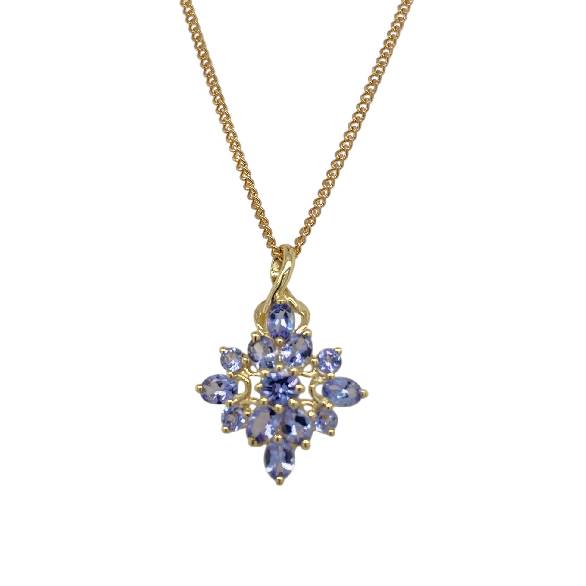 9ct Gold & Tanzanite Set Cluster 19" Necklace