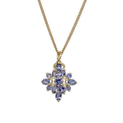 9ct Gold & Tanzanite Set Cluster 19" Necklace