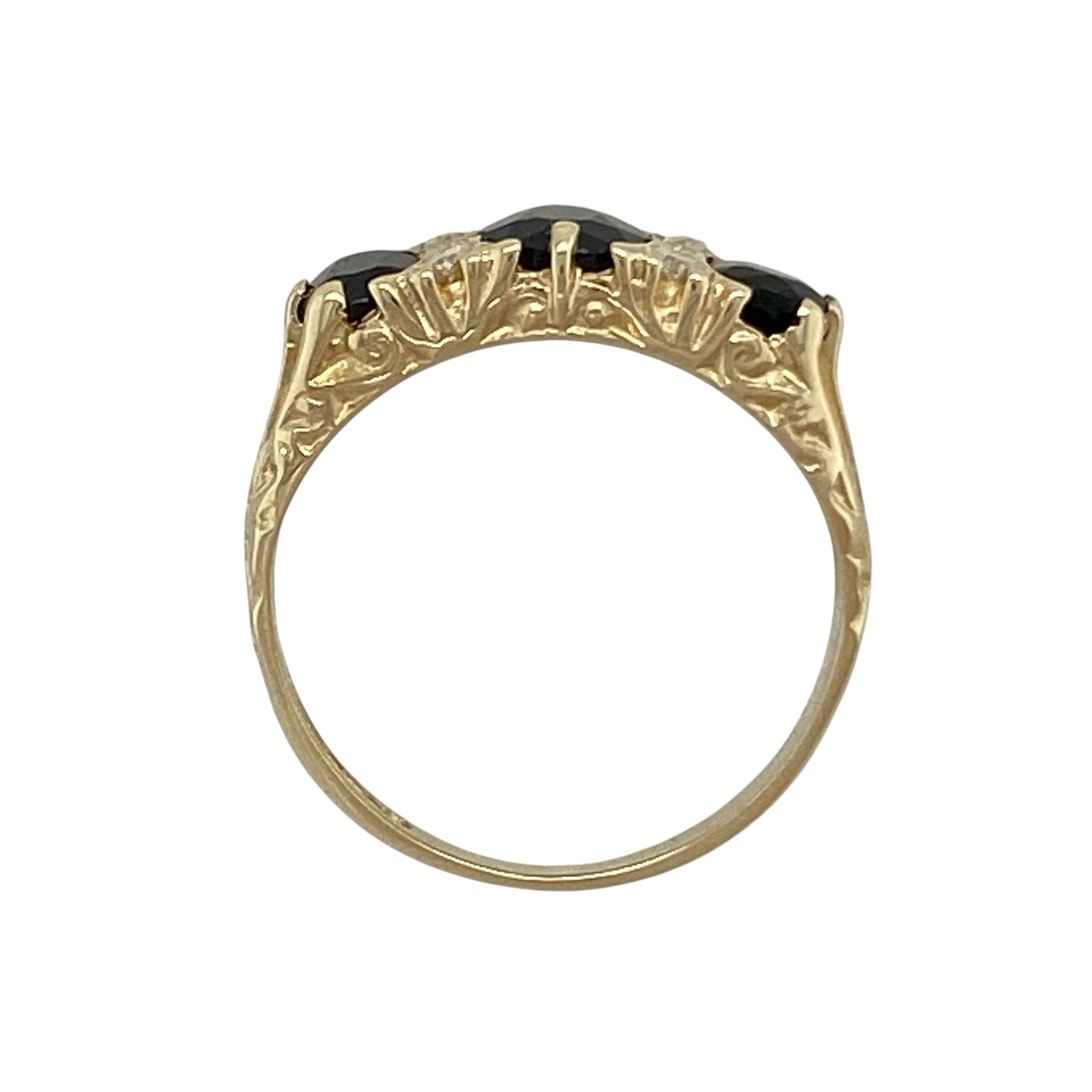 9ct Gold Sapphire & Cubic Zirconia Set Trilogy Ring