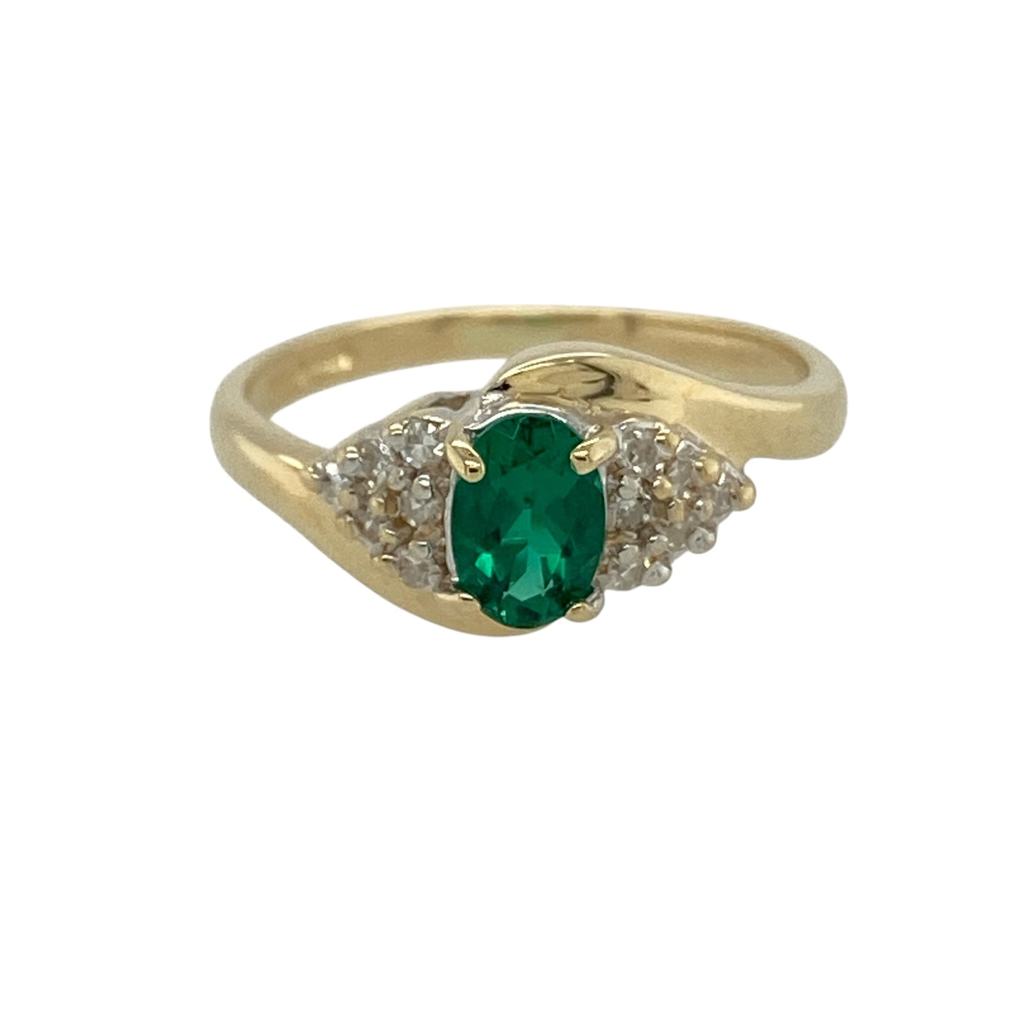9ct Gold Green Stone & Cubic Zirconia Set Ring