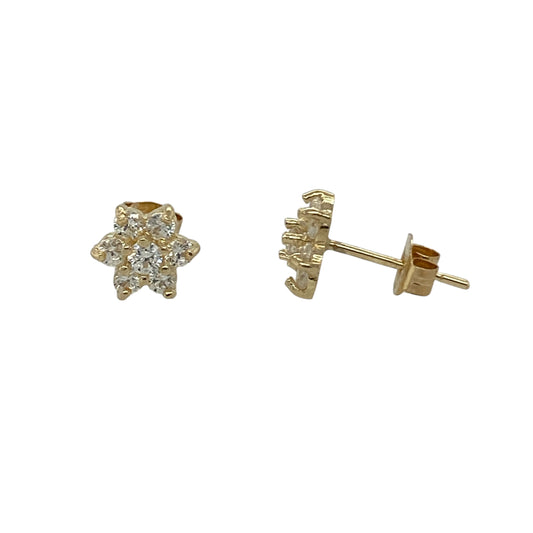 9ct Gold & Cubic Zirconia Set Flower Stud Earrings