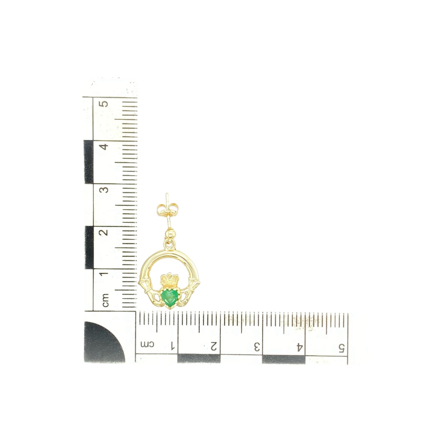 9ct Gold & Green Stone Set Claddagh Drop Earrings