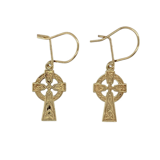 9ct Gold Celtic Cross Drop Earrings