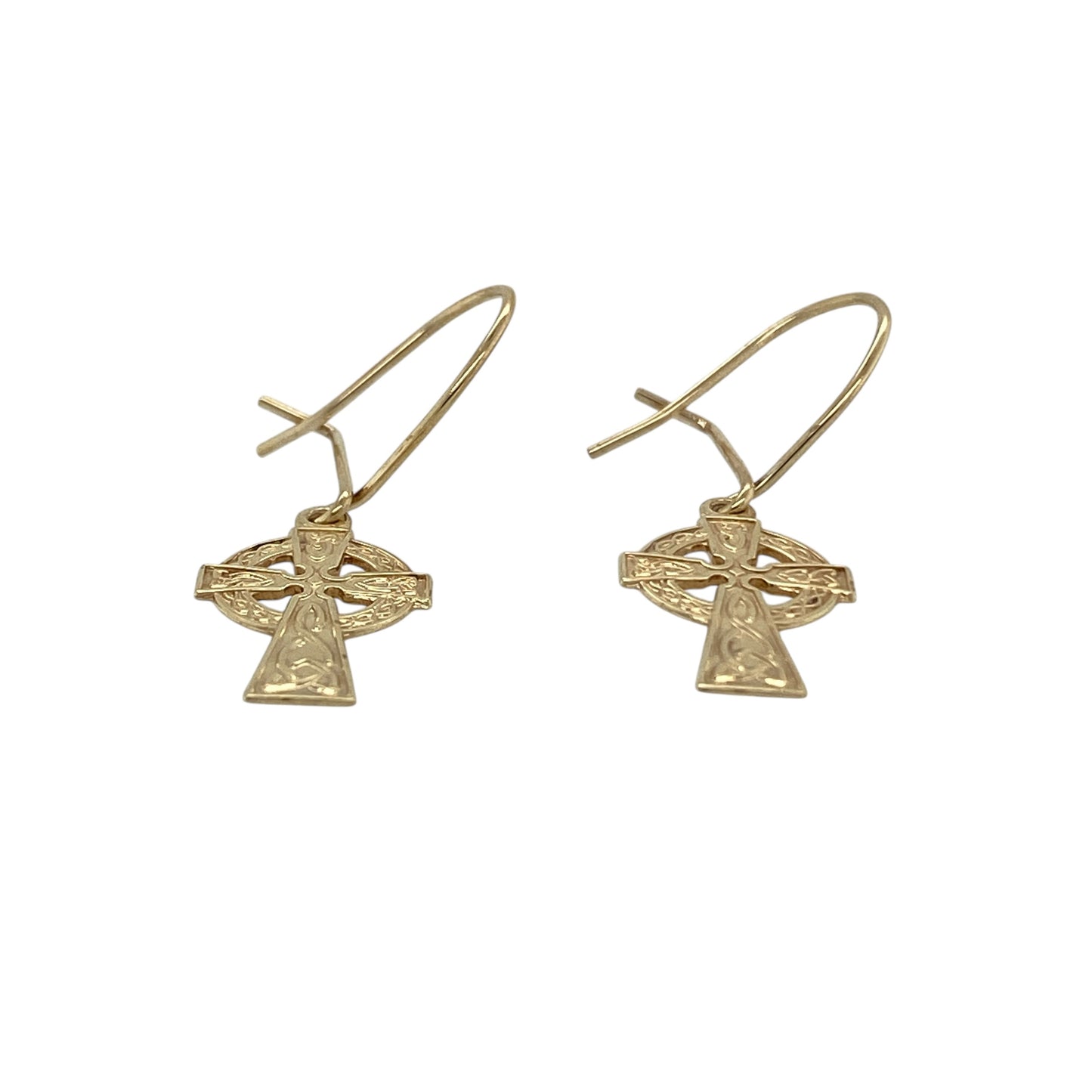 Add meaningful symbolism and timeless style to your jewellery collection with these pre-owned 9ct yellow gold Celtic cross drop earrings, featuring a classic heritage-inspired design—perfect for everyday wear or as a thoughtful gift.

Design: The earrings feature traditional Celtic cross motifs with distinctive circular detailing at the centre, creating a recognisable and symbolic design. The drop style allows the crosses to hang elegantly and move gently when worn.