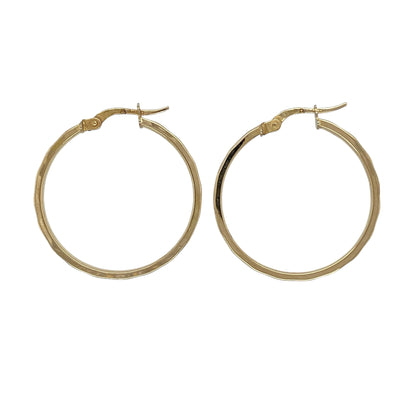 9ct Gold Stripe Patterned Hoop Creole Earrings