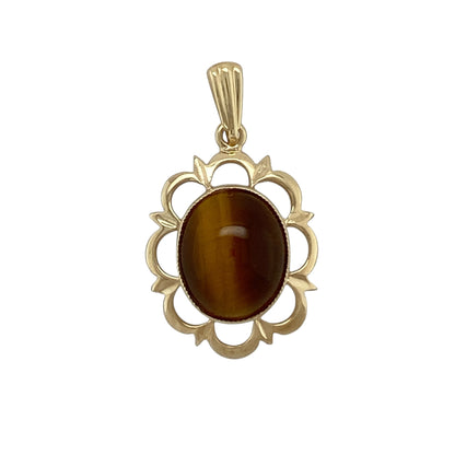 9ct Gold & Tiger's Eye Oval Pendant