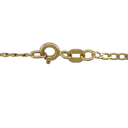 Add a classic and versatile piece to your jewellery collection with this pre-owned 9ct yellow gold 18" curb chain, featuring timeless styling and everyday wearability—perfect for wearing alone or pairing with a pendant.

Design: The chain features traditional curb links measuring approximately 2mm in width, creating a balanced and elegant profile that reflects light beautifully while maintaining a classic appearance.