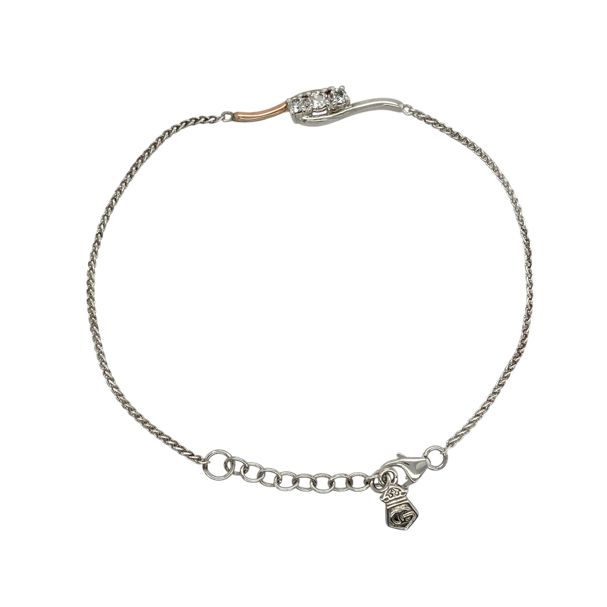 925 Silver & White Topaz Set Clogau Trilogy 6"-7" Bracelet